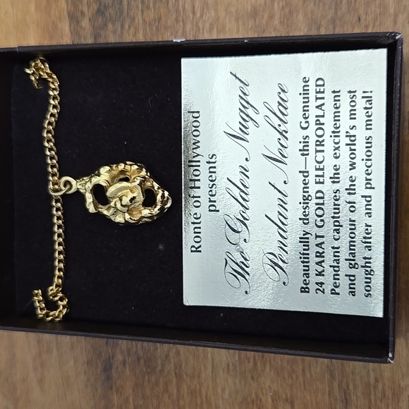 VINTAGE RONTE OF HOLLYWOOD GOLDEN NUGGET PENDANT NECKLACE 24KG EP - Picture 5 of 6